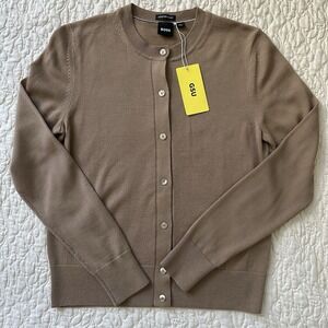 Hugo Boss Super Fine Merino Wool Cardigan Sweater Womens XS Long Sleeve Tan NWT